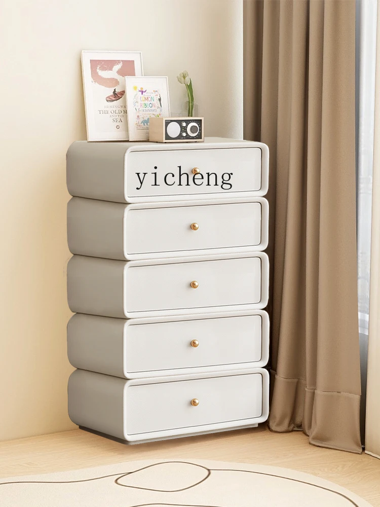 Xl Solid Wood Complete Chest of Drawers Simple Cream Style Microfiber Leather Multifunctional Locker