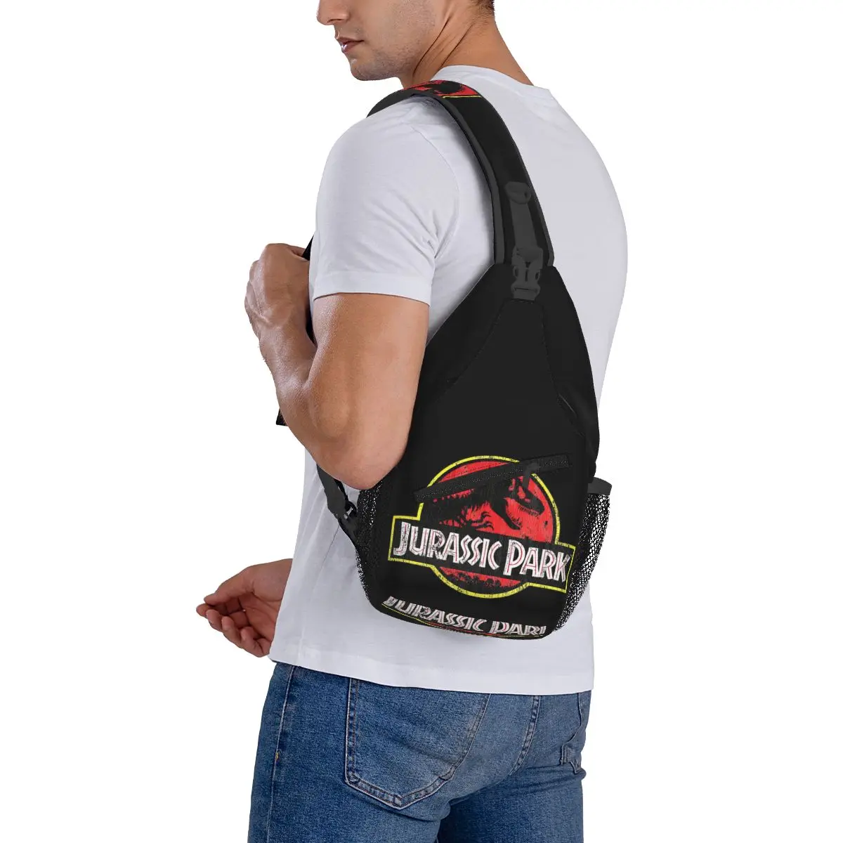 Jurassic Park Tyrannosaurus Rex Distressed Crossbody Sling Bag Men Women Chest Bag Shoulder Backpack Daypack for Travel Hiking