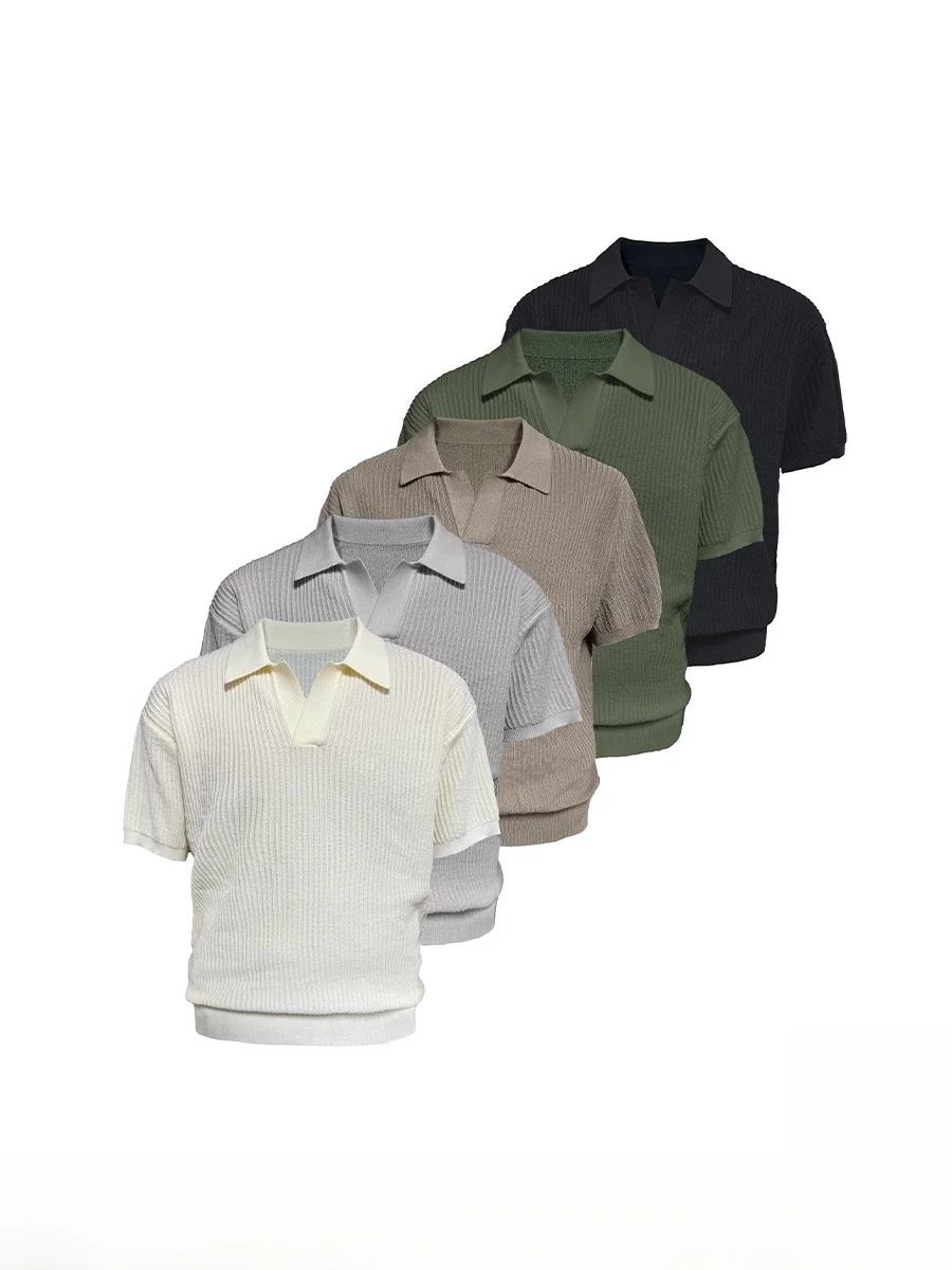 

JCAESAR Ice Silk Knitted Shirt Short Sleeve Slim Fit Ribbed Hem Fashion Urban Style Breathable Summer T-Shirt for Youth