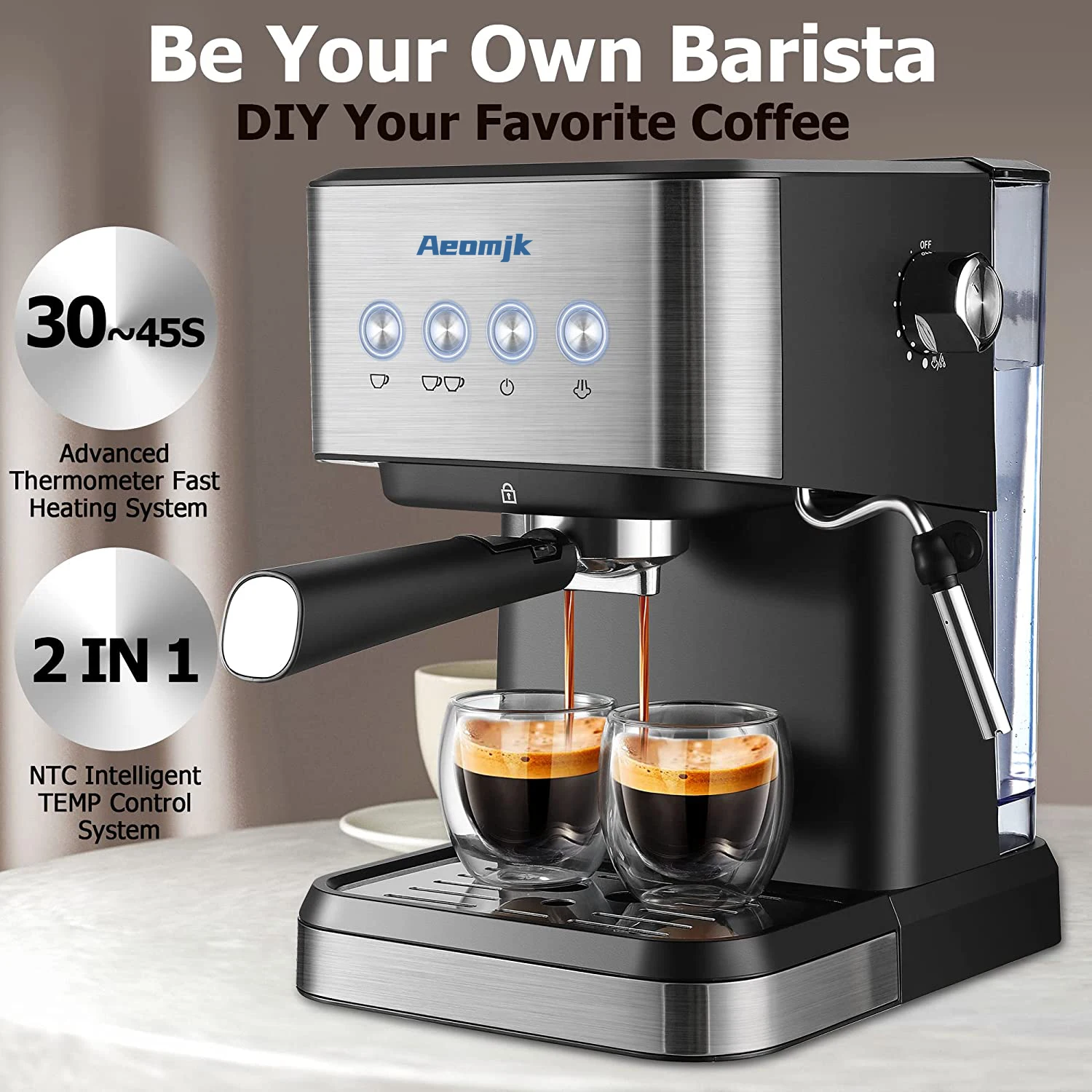 AeonjkEspresso machine hit delicate milk foam Americano cappuccino latte coffee latte 120v 1050w American plug