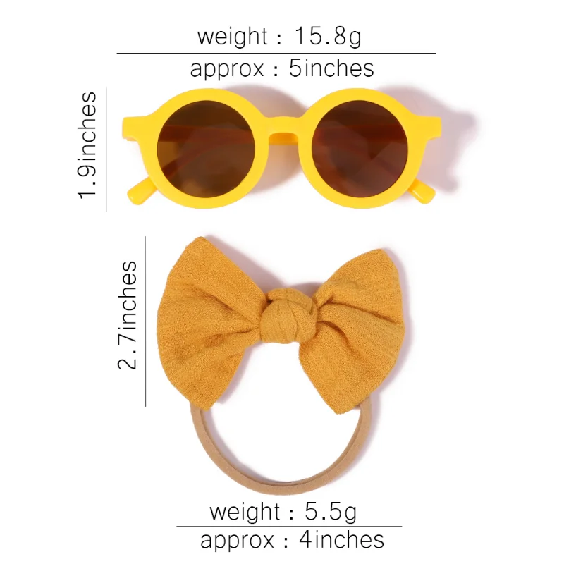 2Pcs/set 2023 Vintage Kids Summer Bows Headband Round Sunglasses Children Sun Glasses Protection Glasses Baby Hair Accessories