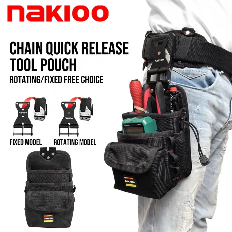 NAKIOO Quick Release Chain Clip Tool Waist Pouch Rotatable & Fixed 2 Types Multifunctional Electrician Tool Belt Storage Bag