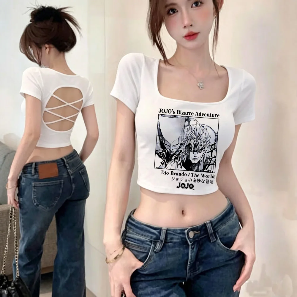 Jojo Bizarre Adventure cropped top teen y2k alternative  cheap top tees grunge gothic japan dollette funny
