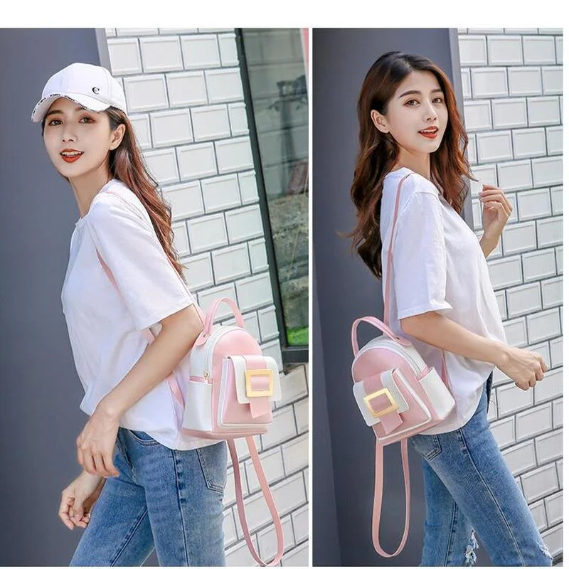 Big Capacity Women Backpack Fashion Color Matching Small Backpack Ladies Shoulder Crossbody Bag Soft Leather Female Min