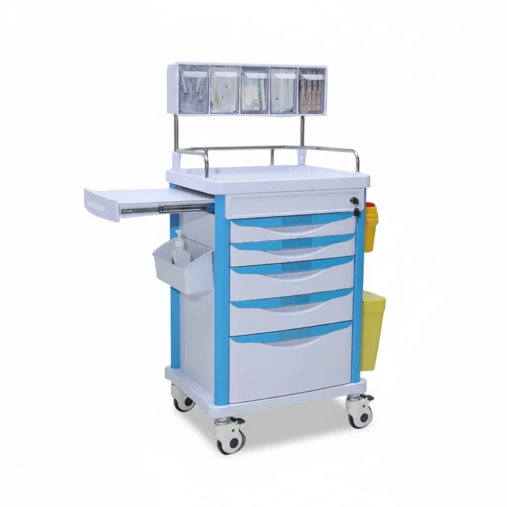 Medical Emergency Trolley, ABS 304 Stainless Steel Mobile Crash Cart, 90mm/3.54 inch Clinic Cart, Hospital Furniture