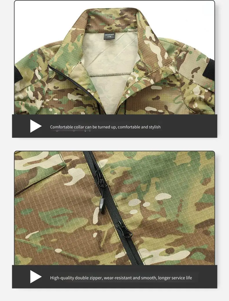 Men Camouflage Tactical Gear Set Hooded Breathable Rip-stop Jacket + Multi-Pocket Cargo Pants Outdoor Hiking Hunting Sports Set - view 4