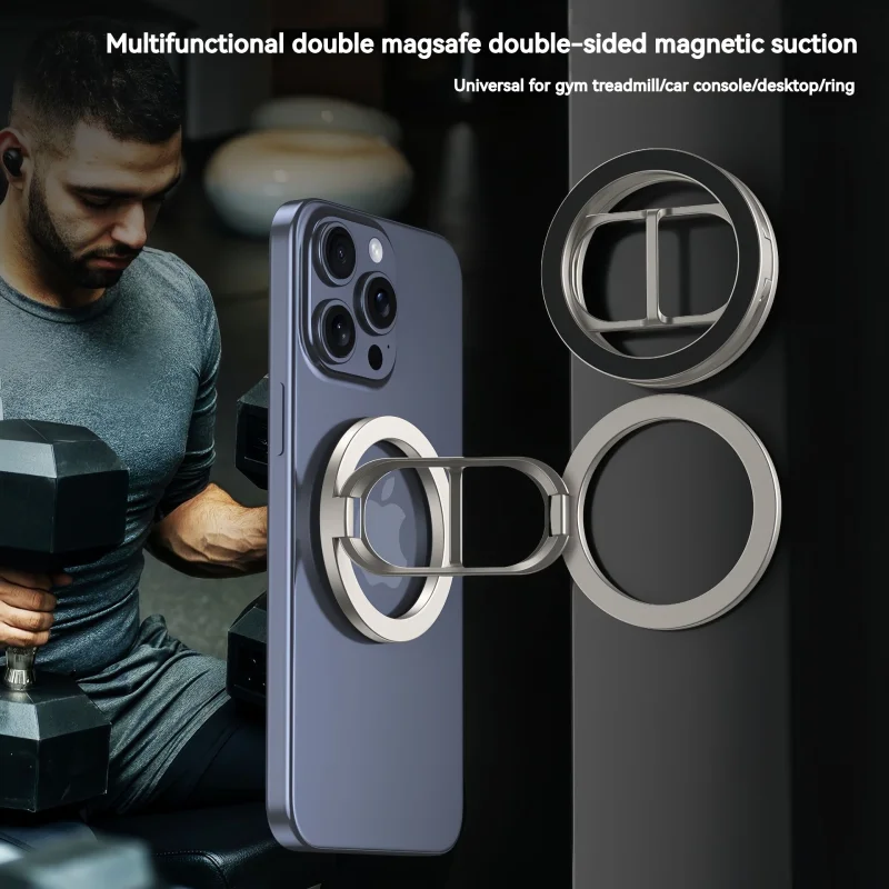 Foldable Double Sided Magnetic Phone Holder for Magsafe Gym Treadmill Universal Folding Car Holder Magnetic Smartphone Stand