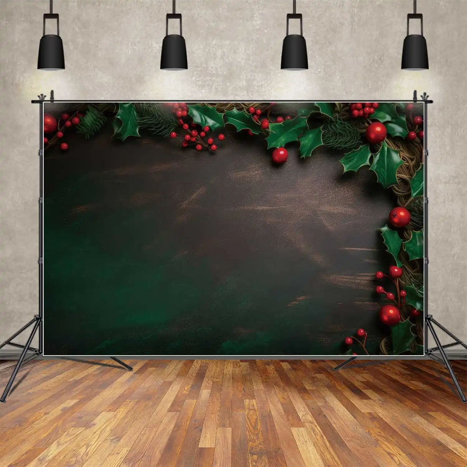 MOON.QG Backdrop Customized Christmas Green Leave Red Bean Grunge Wall Background Children's Party Props Decoration Photo Booth