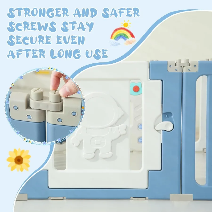 18 Panels Baby Play Pen Extra Large Baby Playpen Foldable Astronauts Play Pens for Babies and Toddlers Adjustable Portable Fenc