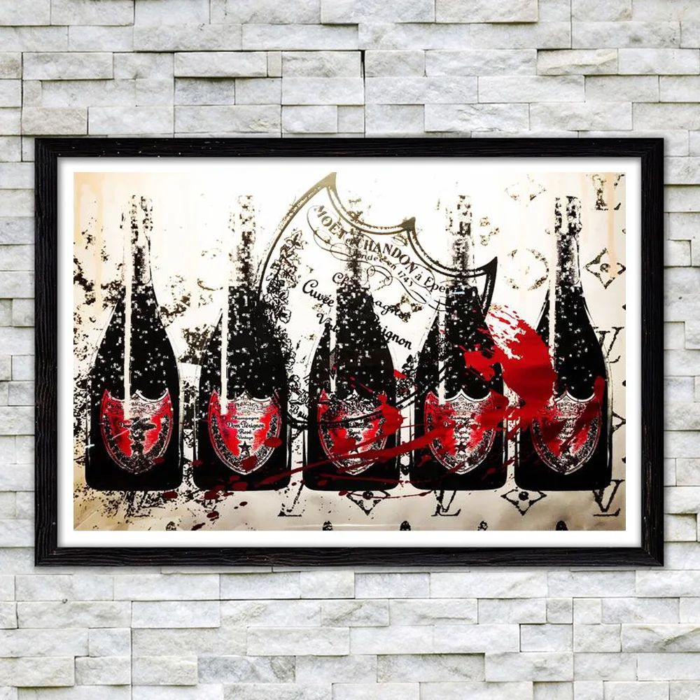 

Abstract Pop Art Black Champagne Graffiti Wall Posters And Prints Red Wine Luxury Canvas Painting Decoration For Bar Room