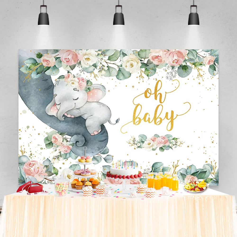 Sweet Pink Elephant Birthday Backdrop Newborn Baby Shower 1st Birthday Party Banner Poster Customized Photography Background