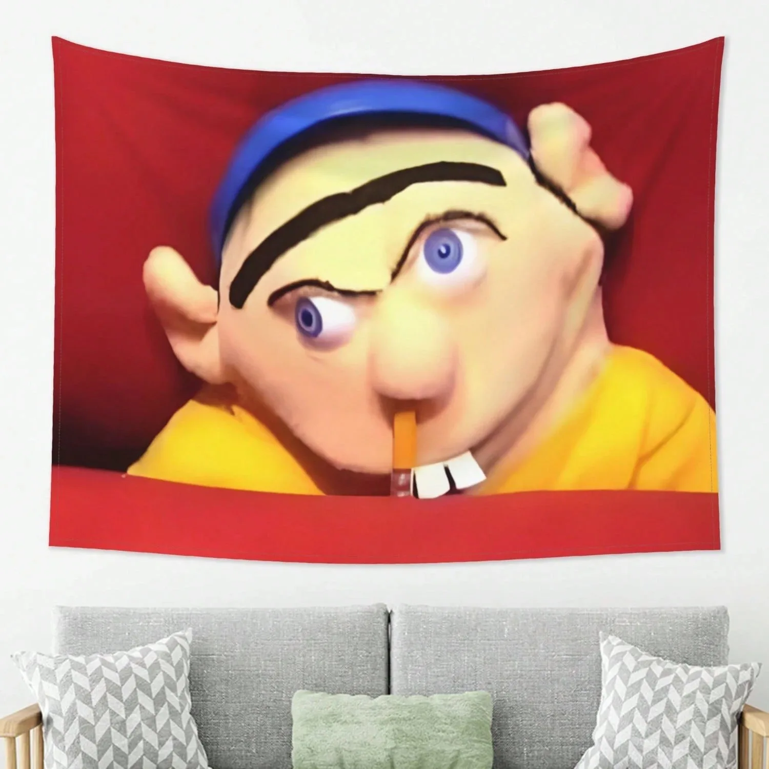 1pc Puppet Meme Tapestry Polyester Wall Hanging Funny Cartoon Character Banner Home Decor Backdrop for Bedroom Dorm Living Room