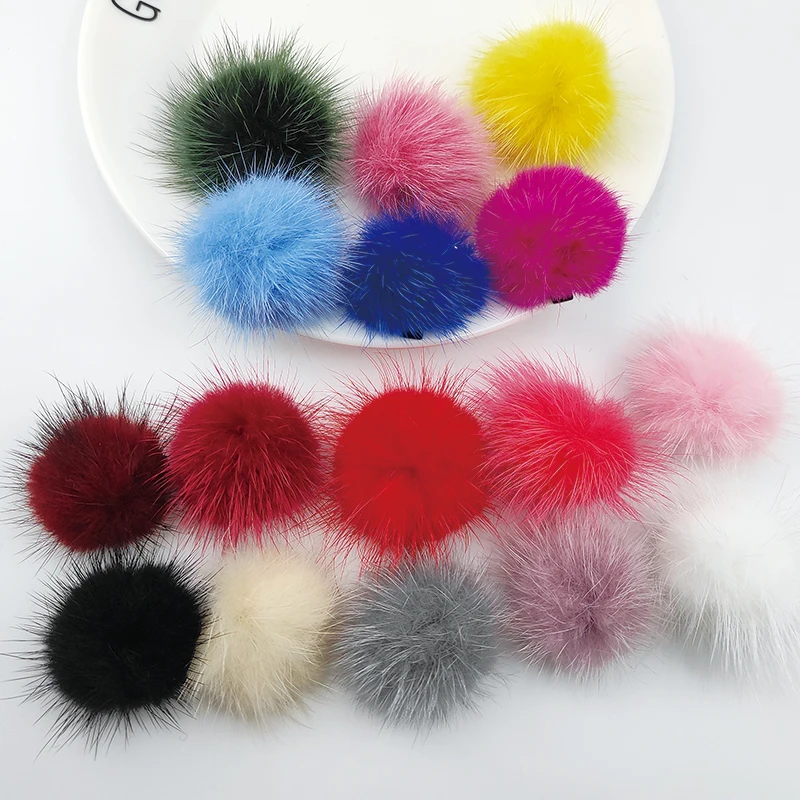 2 PCS 4cm Mink BallSweet Women Colorful Young Netizen Simple Y2k Girl Solid Cute Plush Accessories Bangs Hairpin Hair Clips