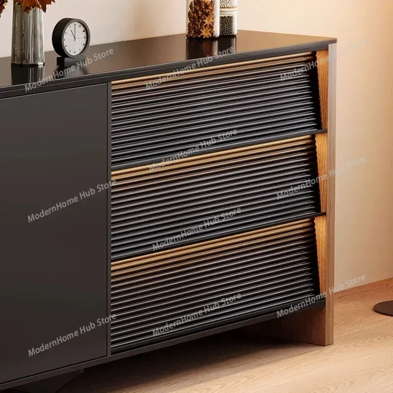 luxury Storage locker living room cabinets Modern luxury Sliding doors and swing doors solid wood board Slate stone sensor light