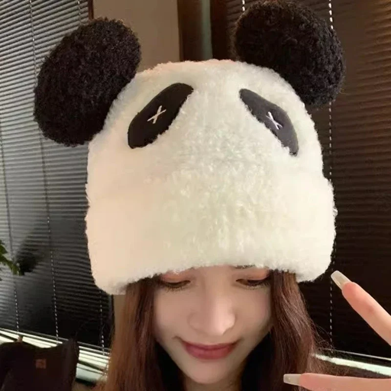 Cute Panda Ears Hats for Women Autumn Winter Warm Panama Soft Lambswool Beanie Cap Girls Cartoon Skullies Ski Hat Gorras Gifts