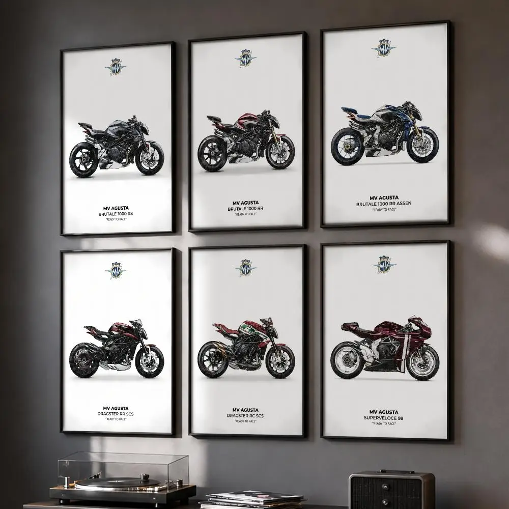 Cool MV A-AguStaS Motorcycle Painting Calligraphy Canvas Poster Set Wall Artwork Prints for Bedroom Living Room Home Decor Gift