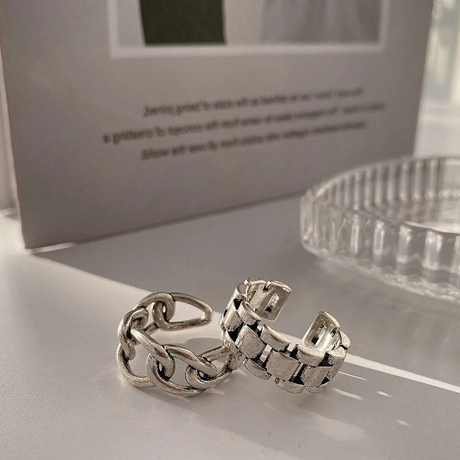 925 Sterling Silver Finger Rings New Fashion Creative Cross Hollow Chain Geometric Party Jewelry Gifts