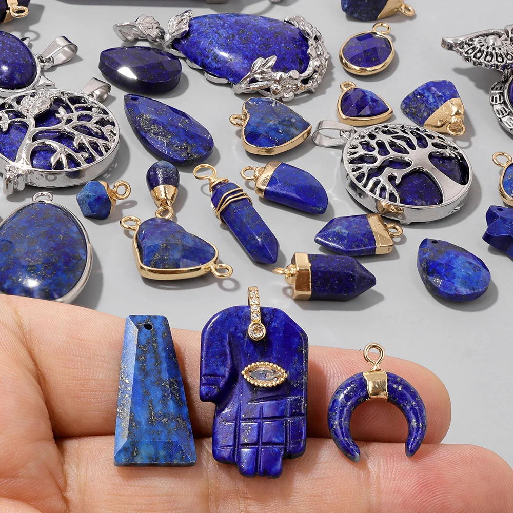 Natural Lapis Lazuli Stone Pendants Water Drop Heart Shape Charms Pendant for Jewelry Making DIY Necklace Bracelet Earrings 1PC