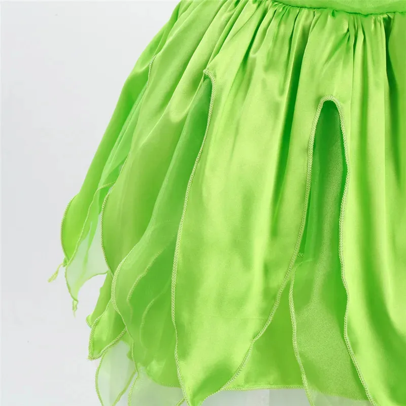Halloween Tinkerbell Costume For Girls Flower Fairy Cosplay Outfits Kids Carnival Green Princess Gown Children Birthday Gift
