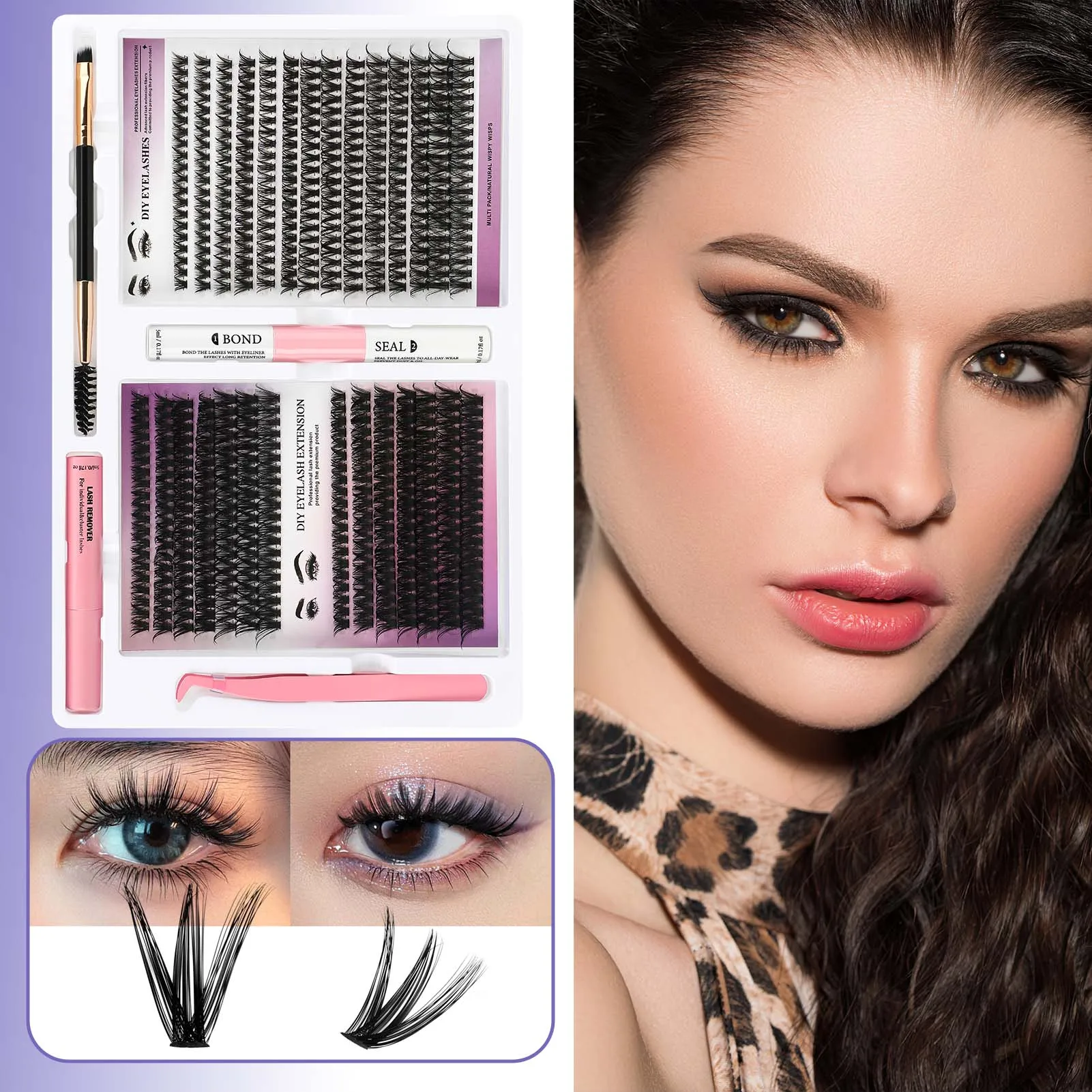 D Curl Individual Lashes Lash Clusters Kit 560pcs Long Individual Lashes for Eye-Lifting Effect DIY Makeup Use