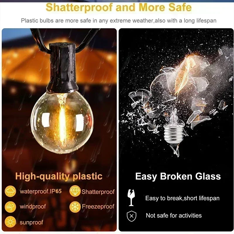 G40 سلسلة أضواء الشمسية في الهواء الطلق مقاومة للماء، 8 أوضاع لمبات مقاومة للكسر، ضوء للتخييم في الفناء الخلفي حديقة الشرفة بيسترو #3