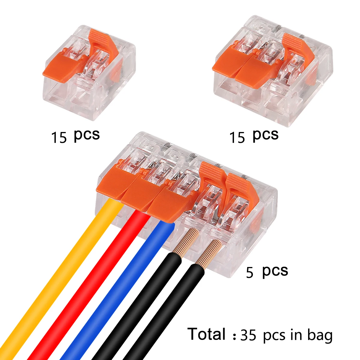 32/35pcs Lever Wire Connectors Kits,2 3 5 Port Compact Splice Connector Pull kit, Used for Solid Stranded Cord Quick Connect image 2