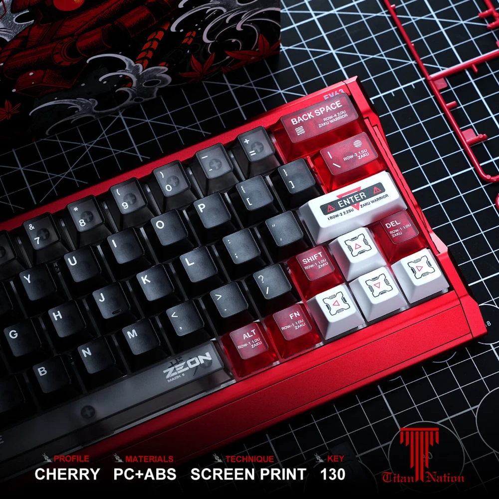 TITANNATION ZAKU R2 Limited Edition Keycap Set Cherry Profile PC ABS 130keys Matte Keycaps Mechanical Keyboard Accessories Gift