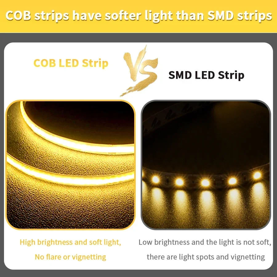 Dimmable FOB COB Led Strip Light DC12V 24V 320LEDs Flexible FCOB Led Tape Ribbon with DC Connector 1-10M Linear Kitchen Bedroom