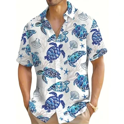 Comfy Sea Turtle Hawaiian Shirt Men Oversized Shirts Full Printed Short Sleeve Aloha Top for Summer Beach Days