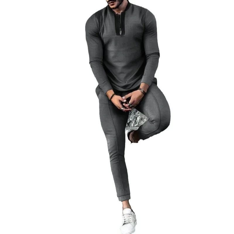 2024 sports suit spring and autumn sports fashion casual half zipper top men\'s personalized trousers