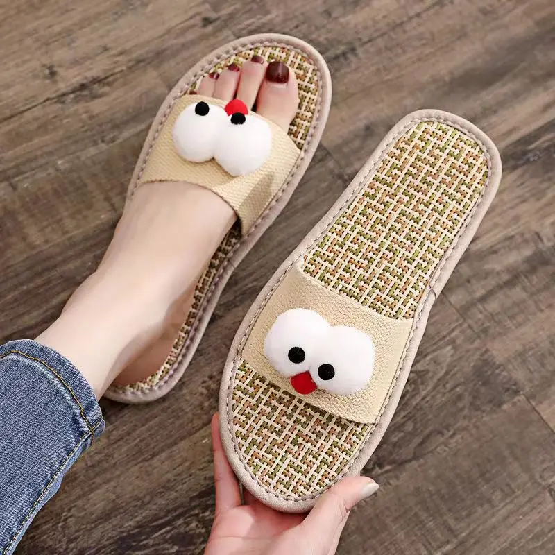 2024 Man's New Summer One Word Cane Slippers Unisex Soft Sole Non Slip Anti Odor Home Slipper Wooden Floor Silent Slipper