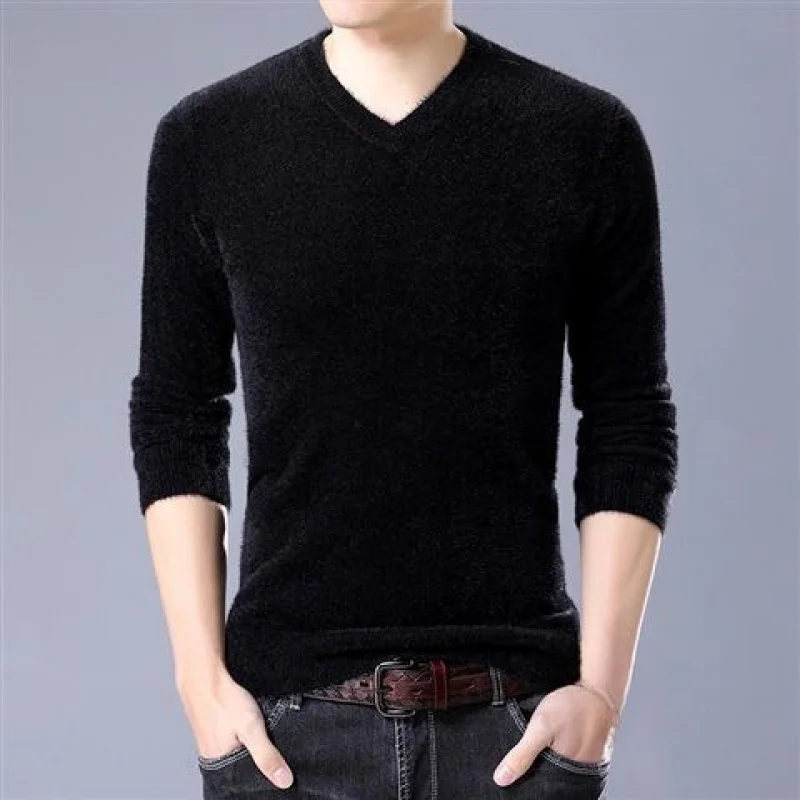 شتاء جديد الرجال سميكة المنك رداء علوي من الصوف الرجال البلوز الغزل الدافئة سترة الكشمير المعنقة إبرة مينغ يي #6