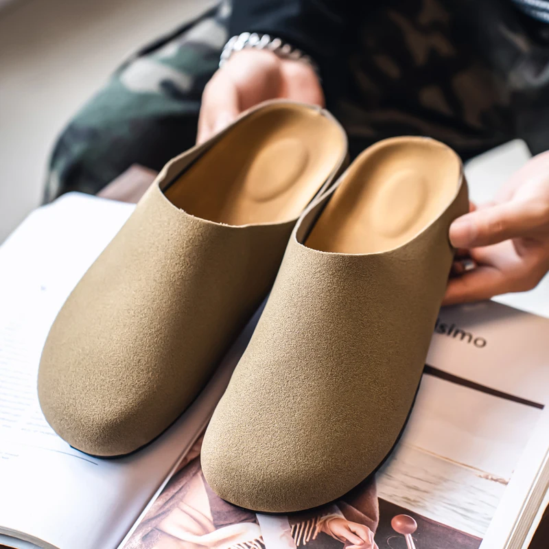 

Кожаные получешки для мужчин, лоферы на платформе с открытой спиной, тапочки, летняя повседневная обувь с открытой спиной, шлепанцы, сандалии без шнуровки на плоской подошве