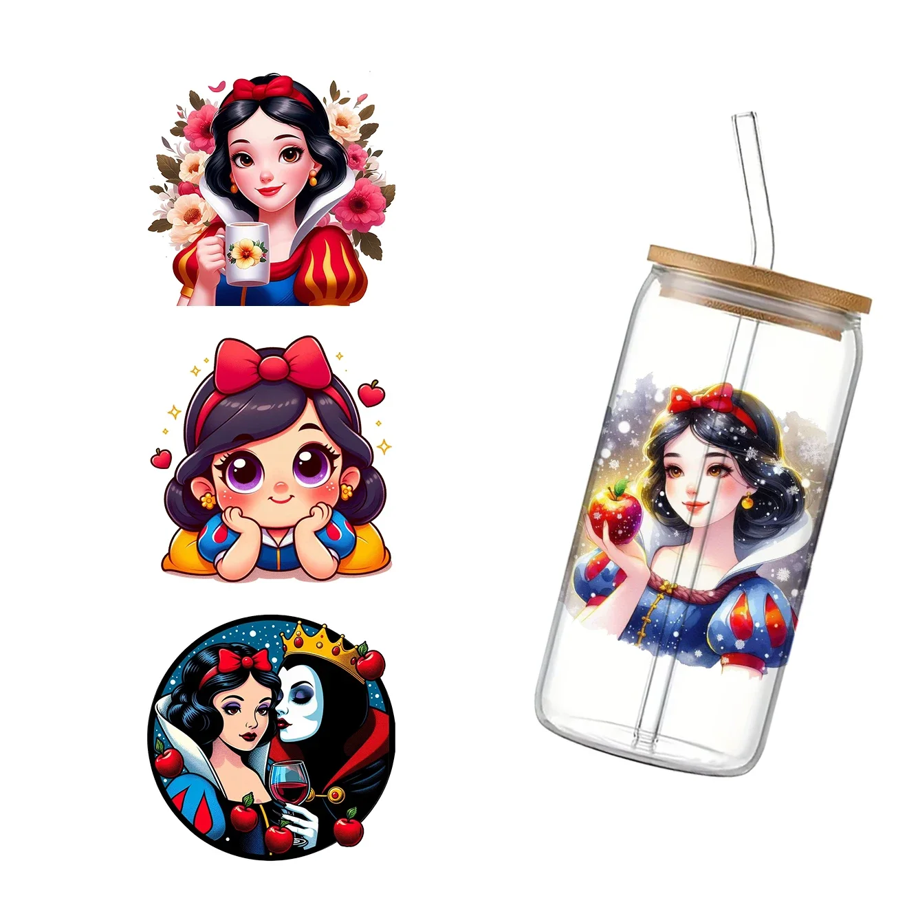 

Disney Snow White Princess For Libbey 16oz Can Glass 3D Waterproof UV DTF Coffee Can Wrap Libbey Glass Wrap 11x11cm