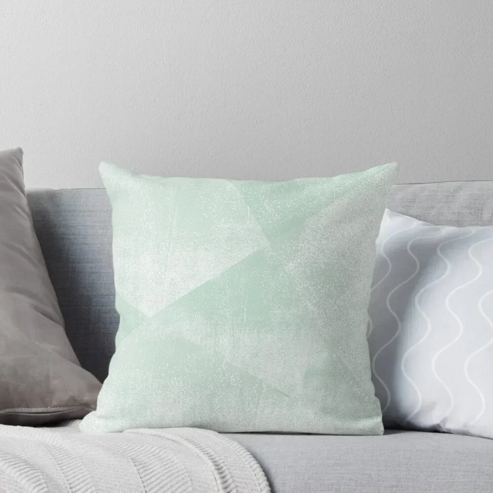 Mint Green and White Geometric Triangles Lino-Textured Print Throw Pillow New year covers for pillows pillow