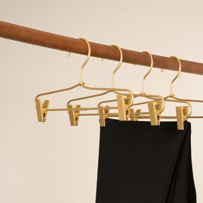 

5pcs Gold/Sliver Trouser Hangers,Metal Clothes Hangers with Non-slip Clips,Aluminum Alloy Pants Drying Rack for Wardrobe Storage