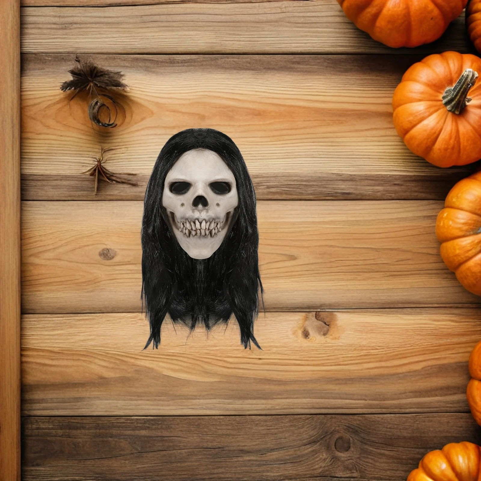 قناع جمجمة الهالوين الواقعي مع غطاء رأس كامل من اللاتكس للشعر للبالغين التنكرية والمسكونة