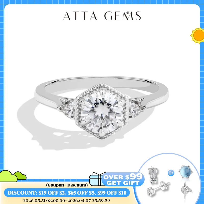 

ATTAGEMS New Round Cut 1ct DVVS1 Moissanite Ring for Women Genuine 925 Silver 18K Gold Plated Classic Wedding Rings Jewelry Gift