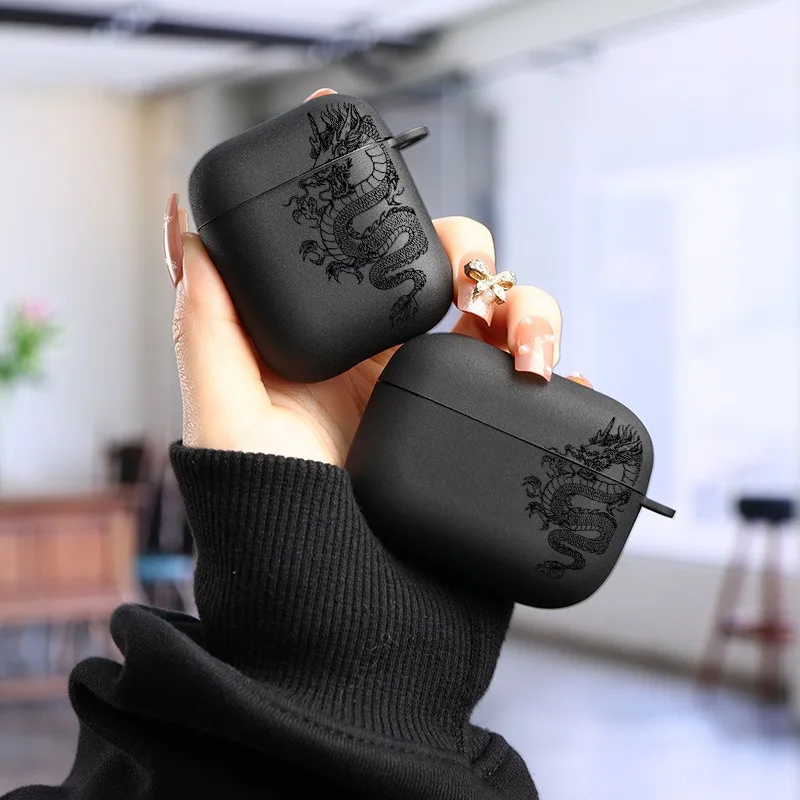 Casing Earphone Desain Naga untuk AirPods Pro/Pro2 Penutup Bluetooth Nirkabel TPU untuk Pelindung AirPods 3/4 dengan Casing Gantungan Kunci