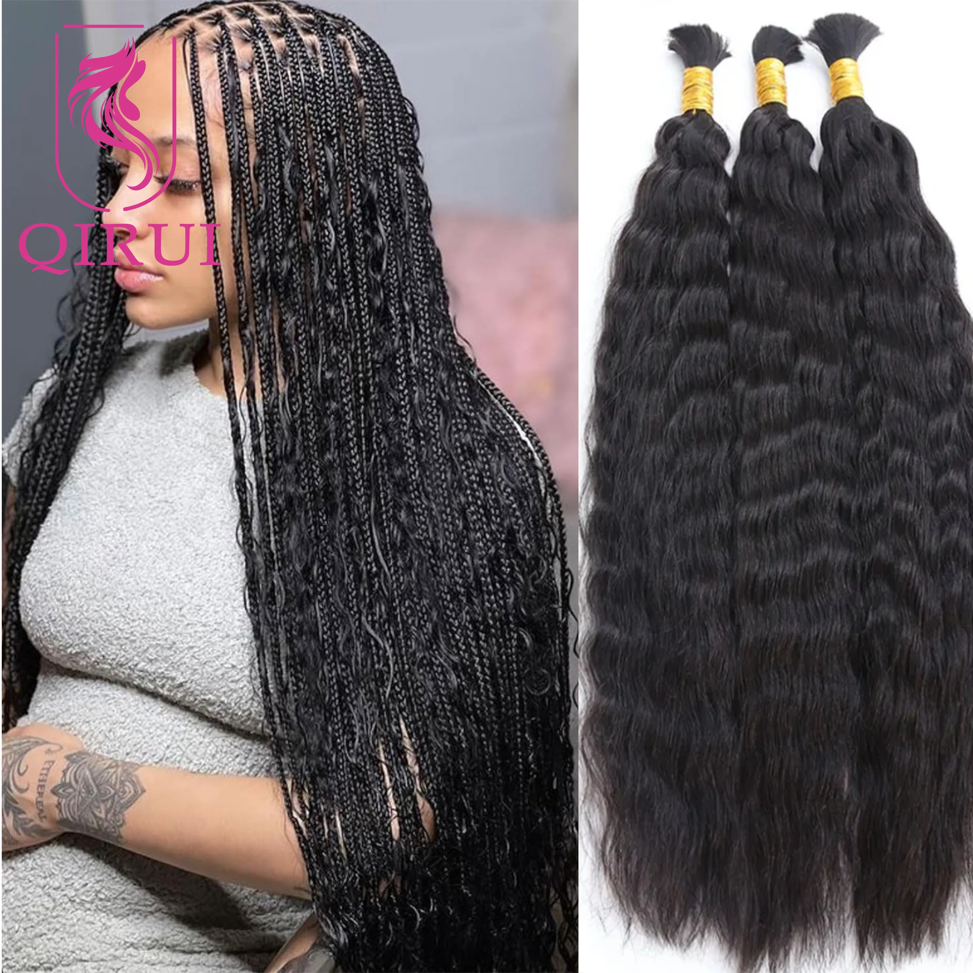 Wet And Wavy Bulk Human Hair For Braiding Color 27 30 Double Drawn Wholesale Burmese Boho Braids Bulk Human Hair Bundles No Weft