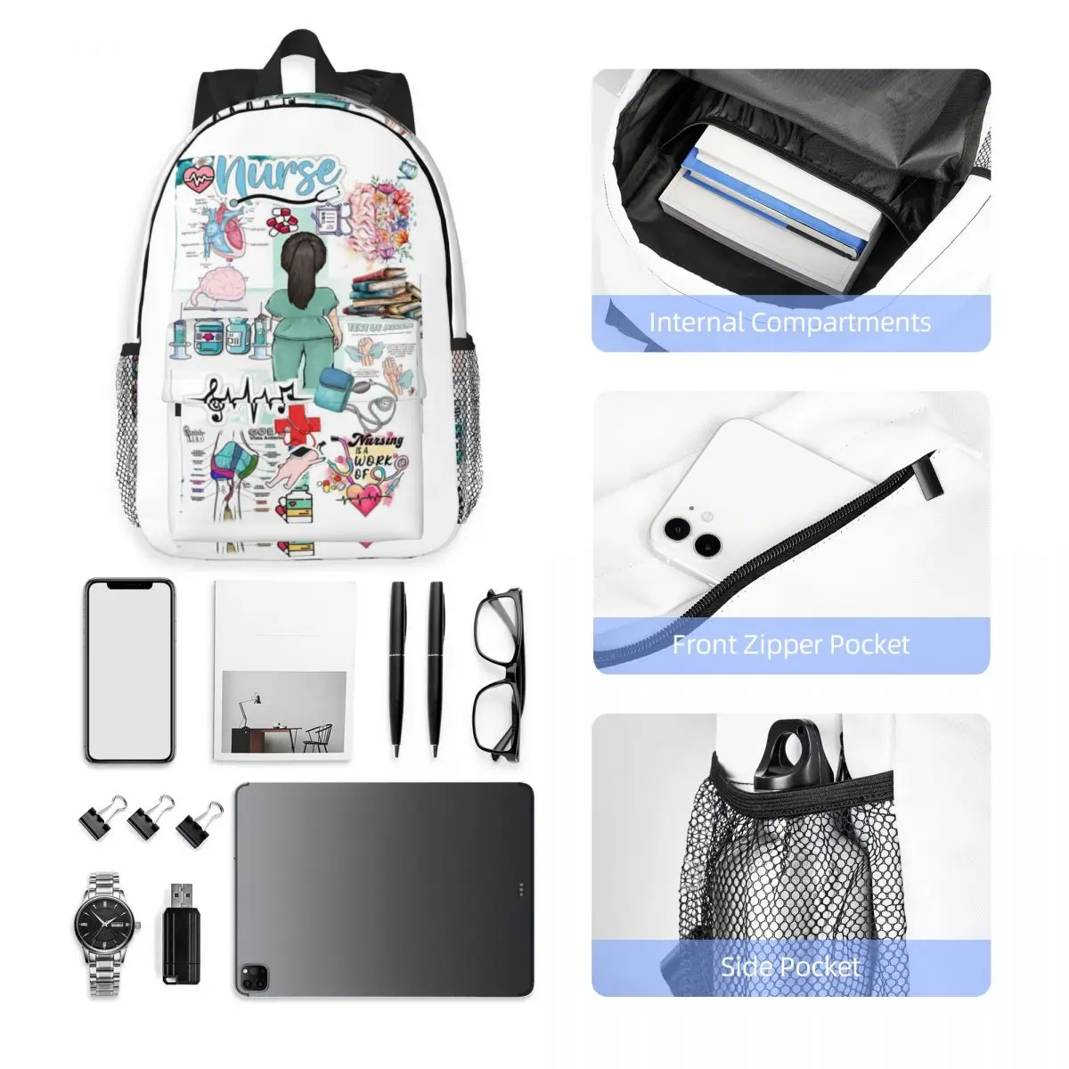 Enfermera En Apuros Doctor Nurse Backpack Student Boys Girls BookBag Men Women School Bag Computer Shoulder Bags