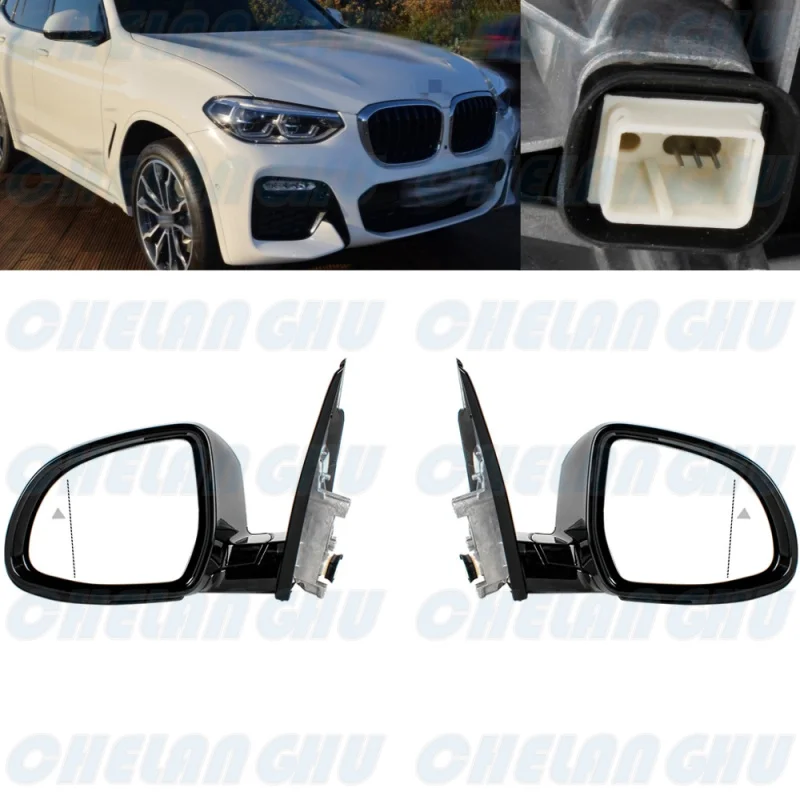 

For BMW X3 G01 G08 2018 2019 2020 2021 1 Pair 3 Pins White Painted Power adjust Blind Spot Auto Fold Mirror Assembly