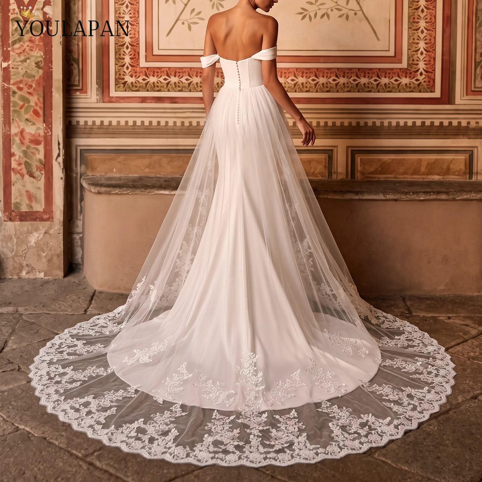 YouLaPan Lace Detachable Bridal Overskirt Tulle Wedding Long Train Skirt Velo De Novia Wedding Dress Accessory VB02