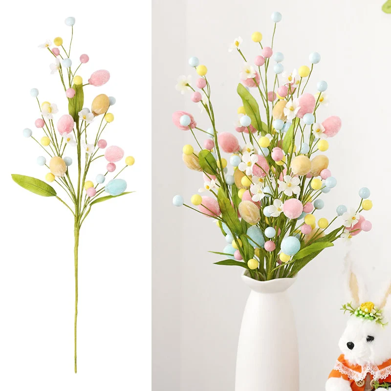 1pcs Easter Colorful Eggs Tree Branch Fake Plant DIY Bouquets Flower Spring Floral Stem 2025 Happy Easter Party Home Vase Decor