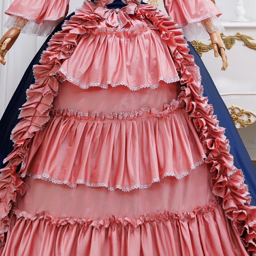네이비 블루 고귀한 공주 유화 여행 사진 연회 의상 파티 드라마 공연 영국 드레스 Vestidos Fiesta De Lujo