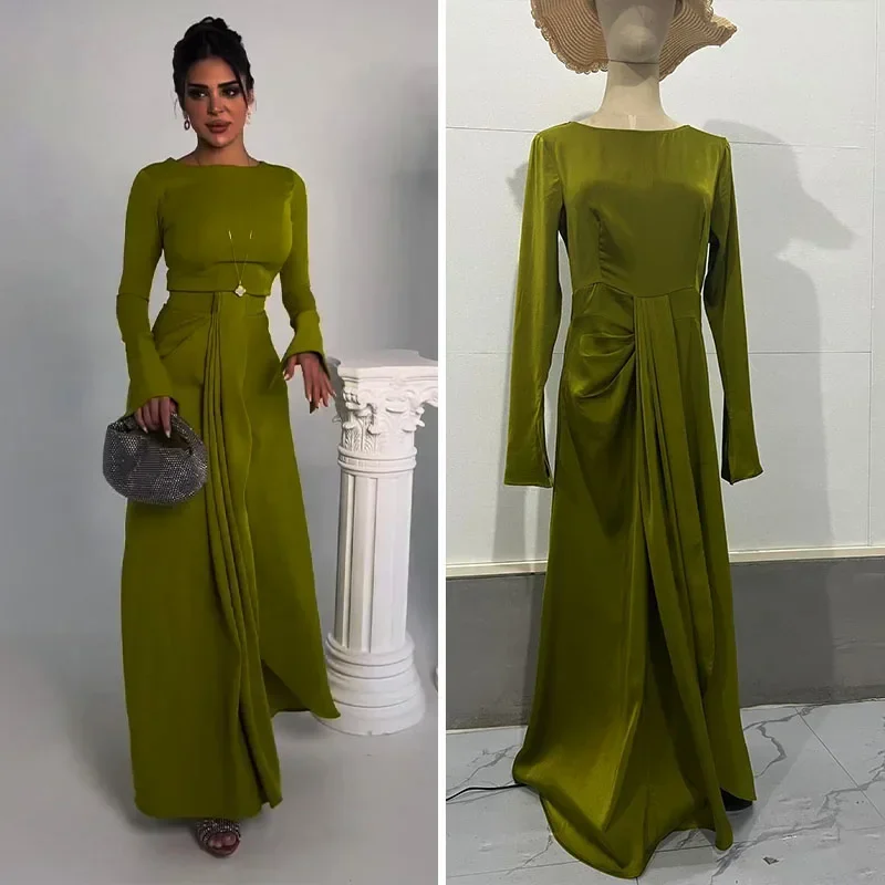 

Новые осенние женские элегантные вечерние платья макси с разрезом спереди и длинными рукавами, однотонное облегающее платье для выпускного вечера