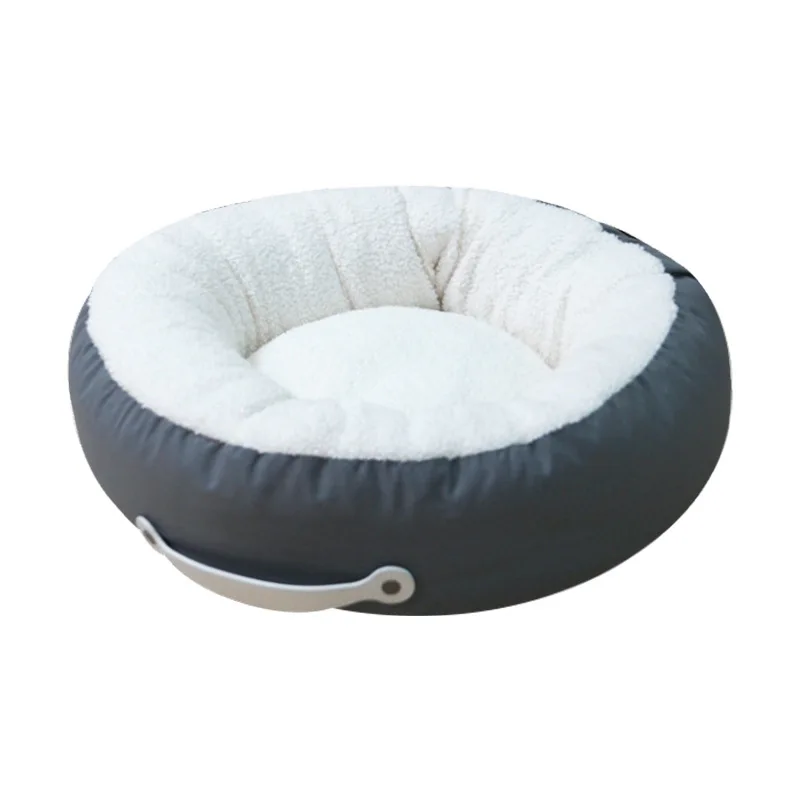 

Cozy Winter Dog Bed Warm Plush Round Cat Nest, Reversible Two Color Design, Soft Fluffy House for Small Medium Dogs and Cats