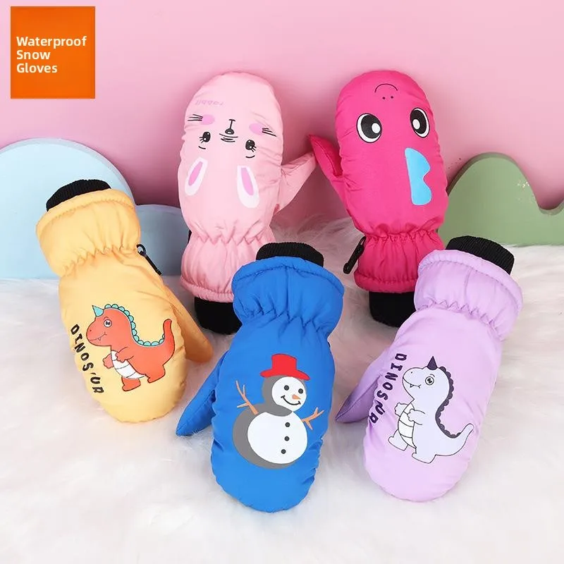 

Thiened Tee-Layer Winter Children's Cartoon Gloves Windproof Waterproof Snowplay Fingerl Mittens Home Daily Use