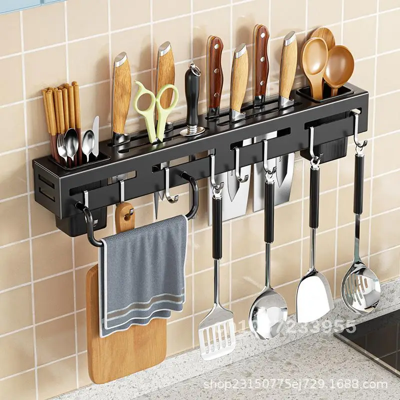 

Wall-mounted Non-perforated Kitchen Supplies Multi-functional Kitchen Knife Rack Knife Chopsticks Holder Integrated Storage Rack