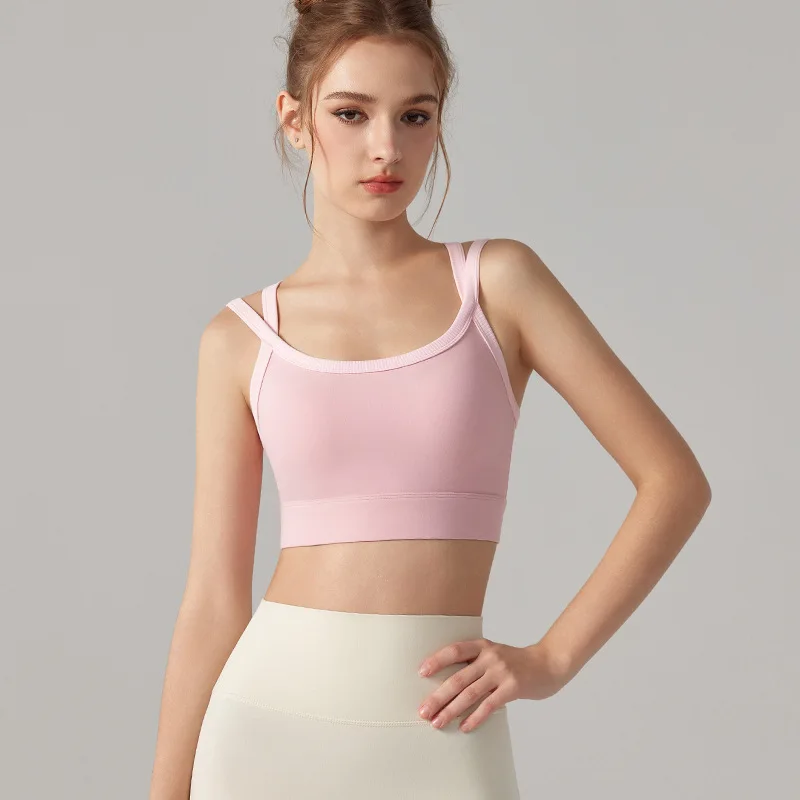 Women's Shock-Absorbing Sports Bra Tank Top Semi-Fixed Cup Fitness Bra Contrasting Color H-Back Supportive Active Wear